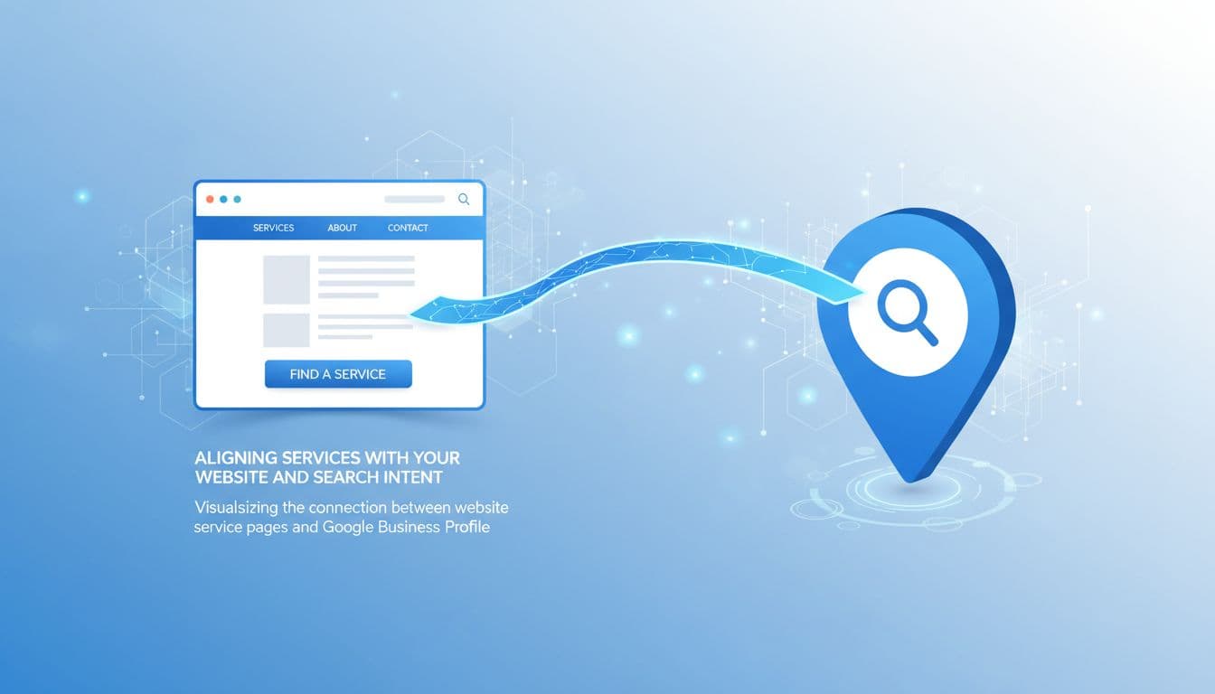 A digital bridge links a website homepage interface to a glowing map marker icon.