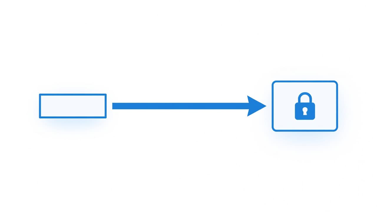 A minimalist blue and white graphic depicts a streamlined path where data flows from a digital button into a secure storage container. The clean lines emphasize efficiency and structural data accuracy.