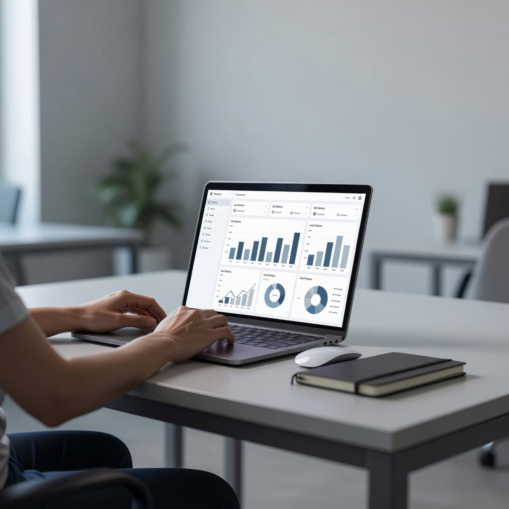 A person working on an organizational dashboard at a modern professional desk.