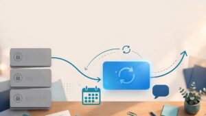 CRM cards show a closed deal becoming a bright blue sales opportunity.