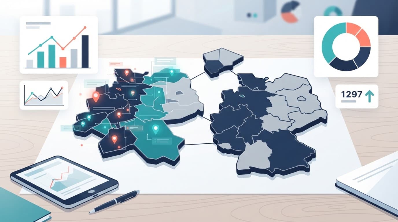 Abstract map showing matched treatment and control regions for an advertising test.