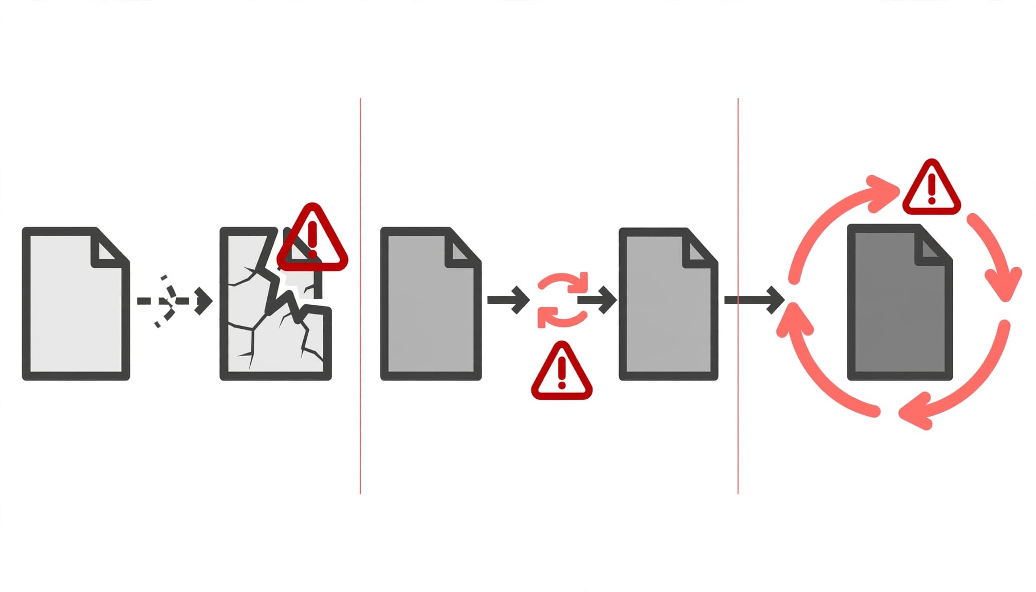Three arrow diagrams show missing, redirected, and looping canonical targets.