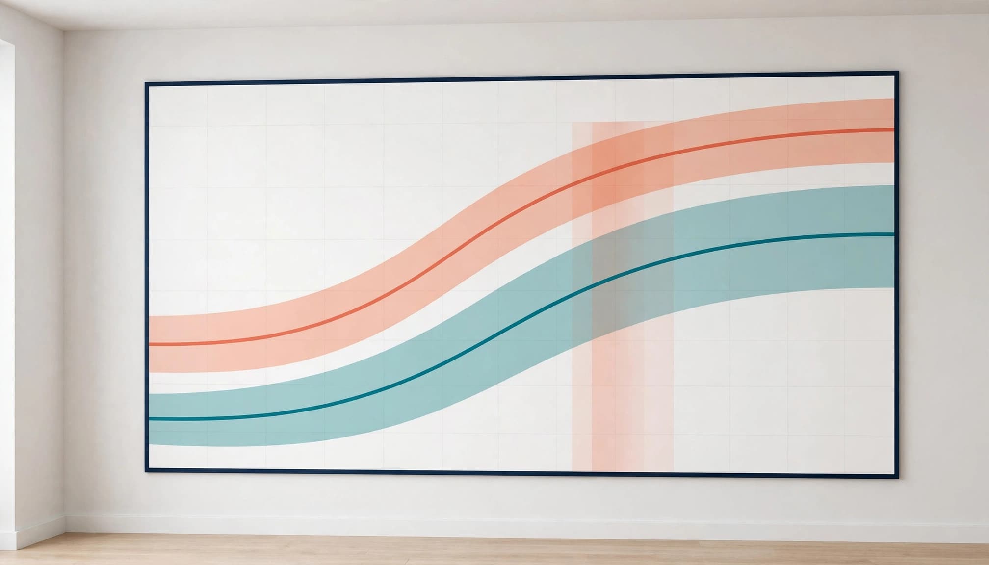 Wall chart showing two conversion curves, uncertainty bands, and a highlighted decision area.