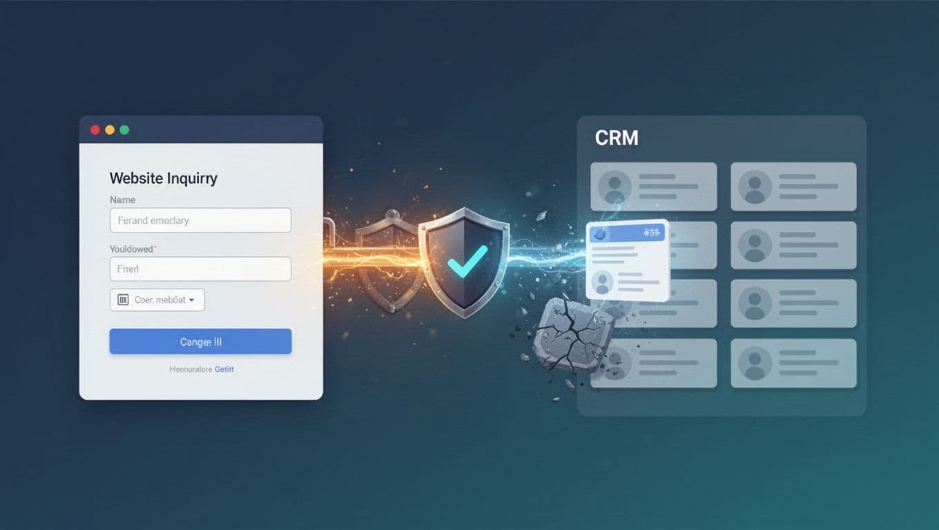 A website form passes phone and email checks before entering a CRM database.