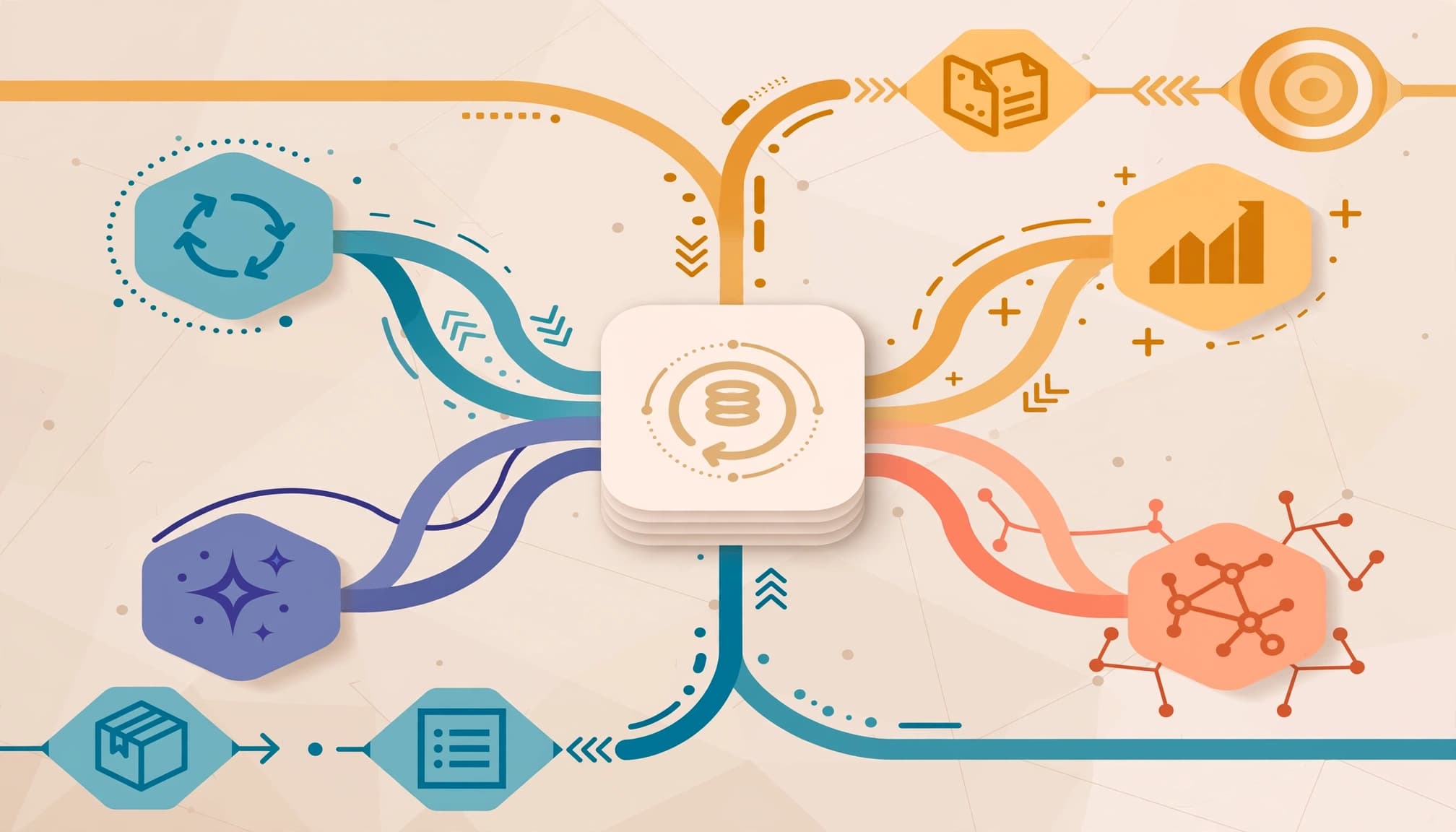 A customer record branching into renewal, expansion, referral, and reactivation paths.