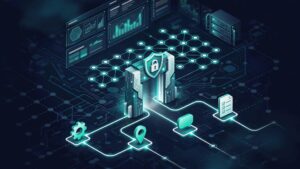 A glowing site map connects webpage nodes through a secure gateway.