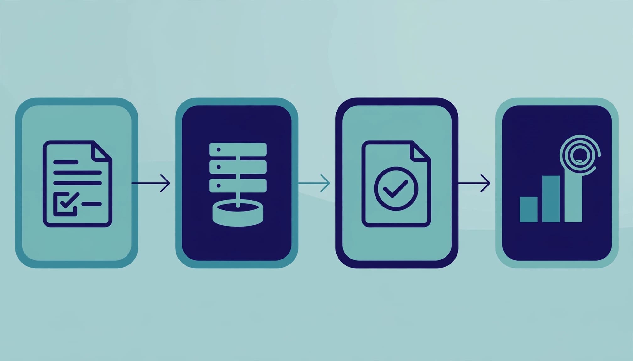 Teal and navy blocks show a form flowing through a server to a thank-you page and analytics event.