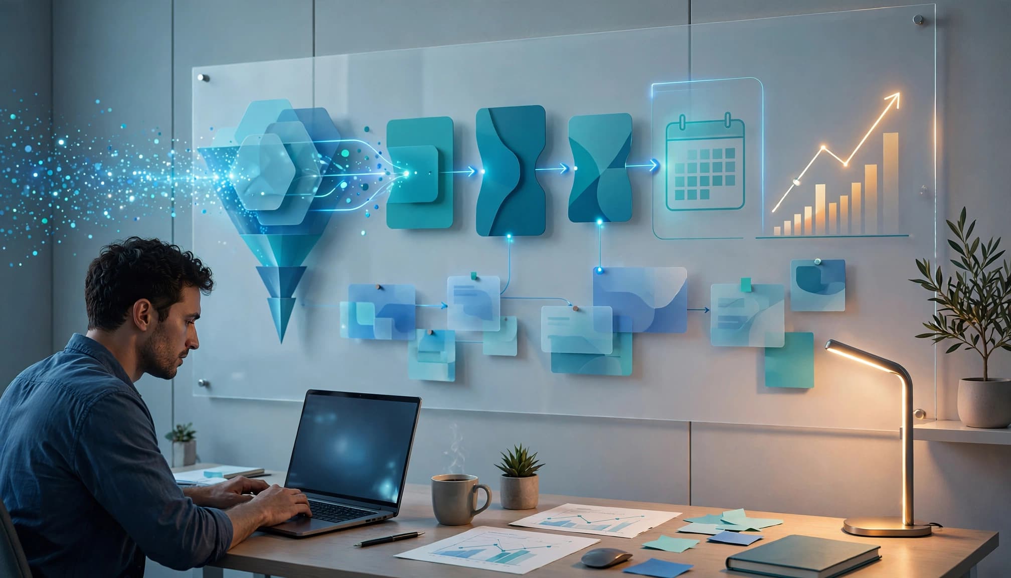 A marketer tracks leads moving from online ads through a CRM toward booked appointments.