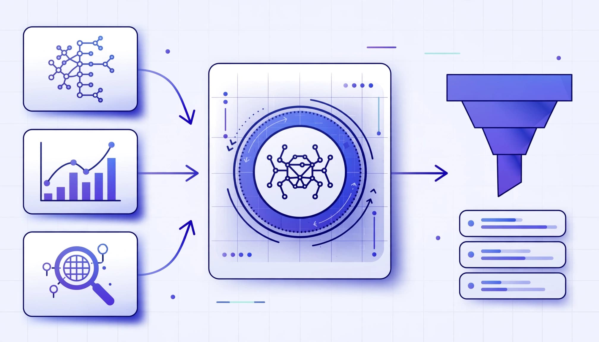 SEO data sources flow into a crawl audit and prioritized orphan URL list.