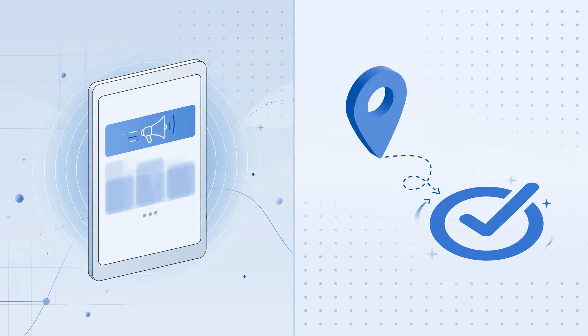 Split graphic showing an untouched ad impression and a completed conversion marker.