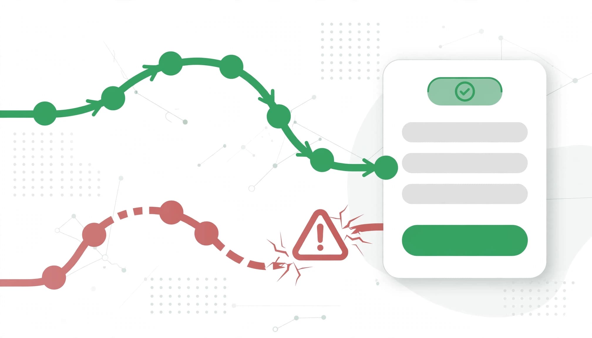 A green route reaches a lead form while a red route stops at an error symbol.