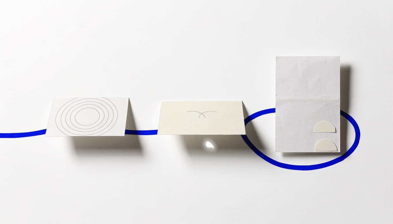 Blank cards connect a search icon, campaign panel, and lead form.