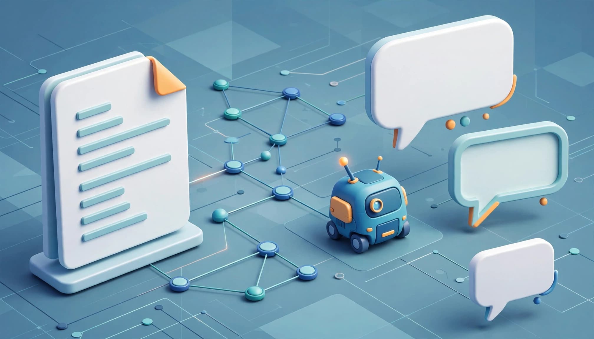 An XML sitemap and crawler icon connect with three empty speech bubbles.
