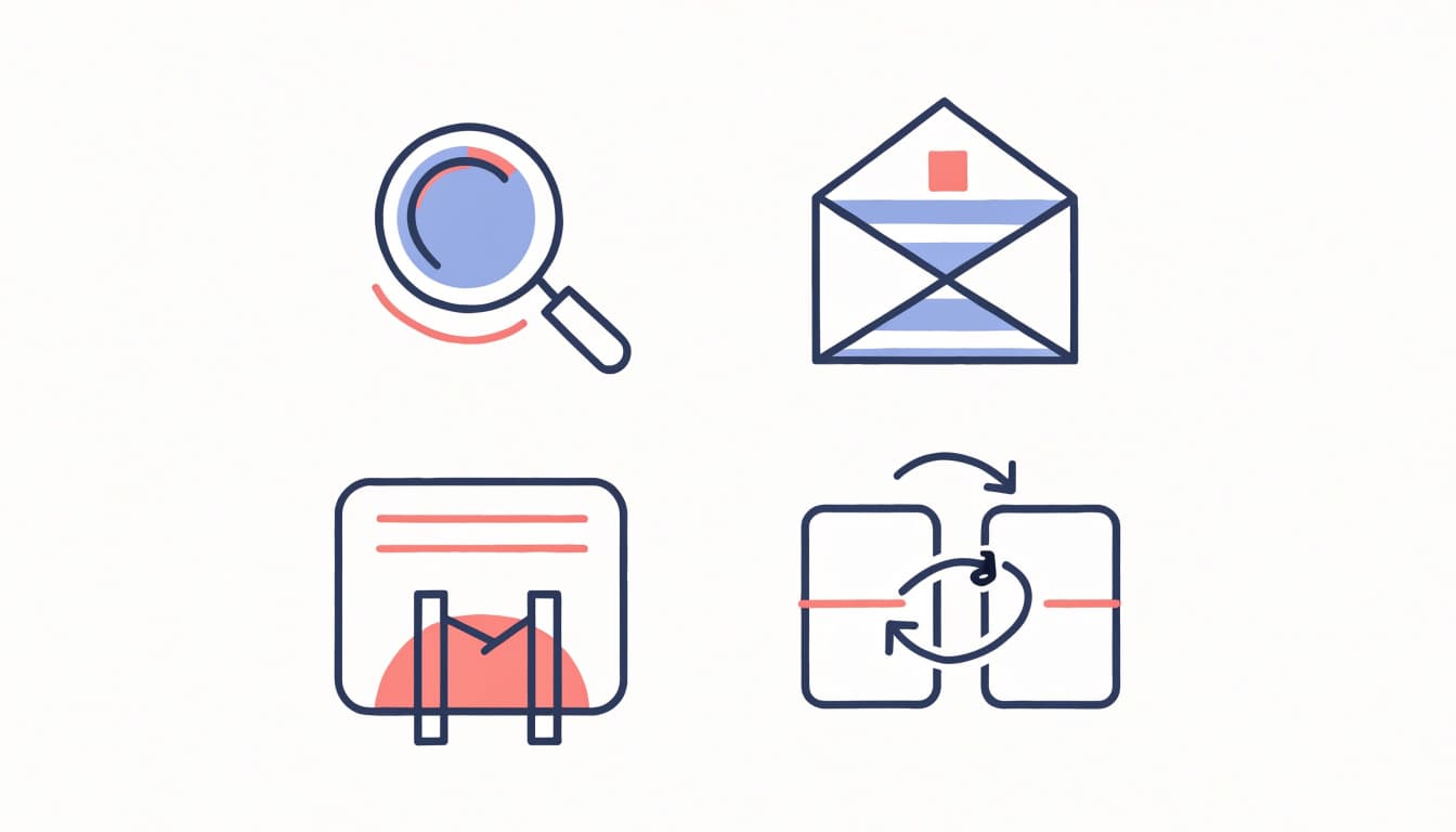Four SEO icons show search, server delivery, blocked crawling, and canonical page pairing.