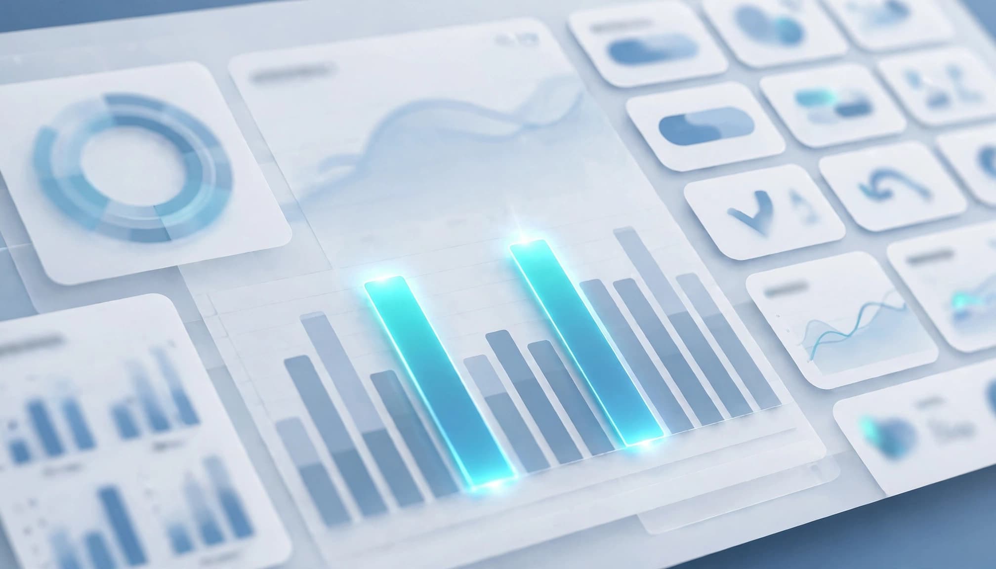 Blue analytics dashboard with highlighted conversion columns.