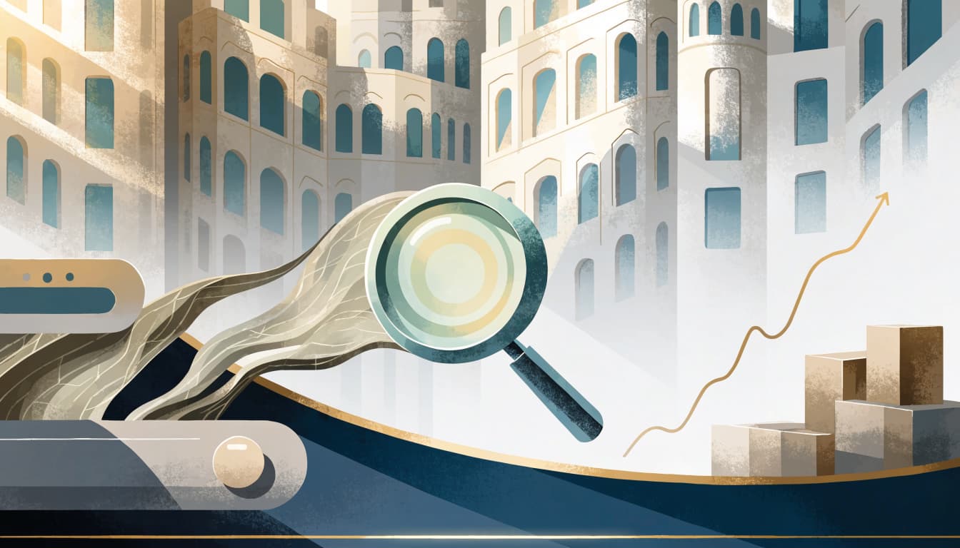 A lead-generation page and search symbol sit before a gently rising traffic chart.