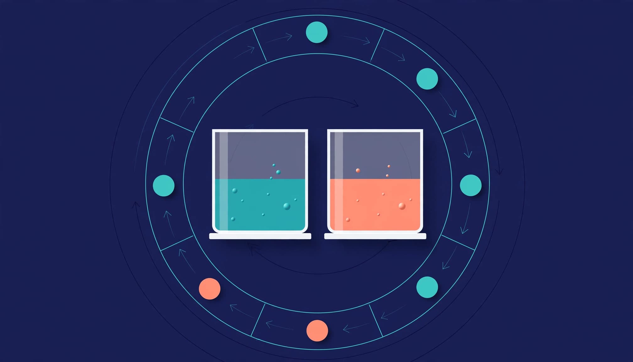 A circular weekly path surrounds two equal experiment containers with visitor tokens.