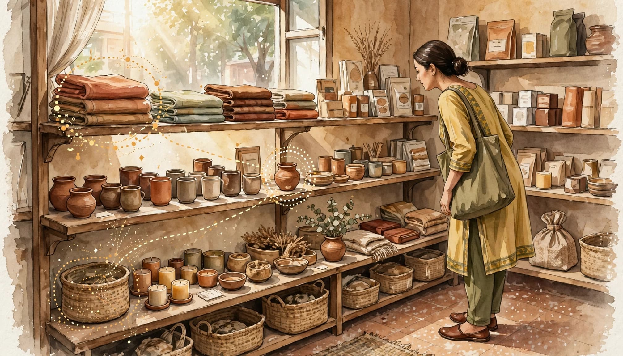 Shopper browsing products in a boutique
