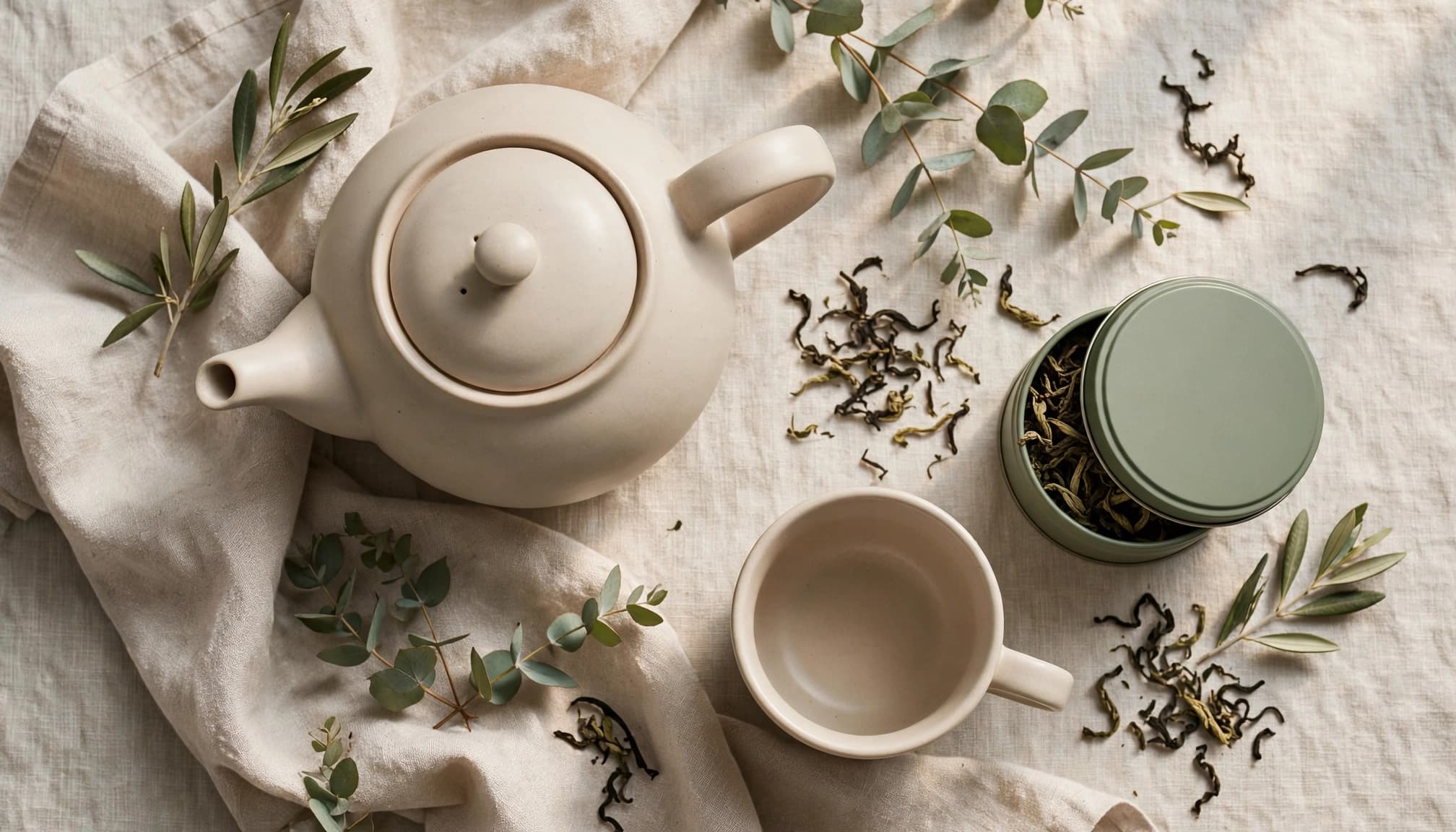 A teapot paired with complementary products.