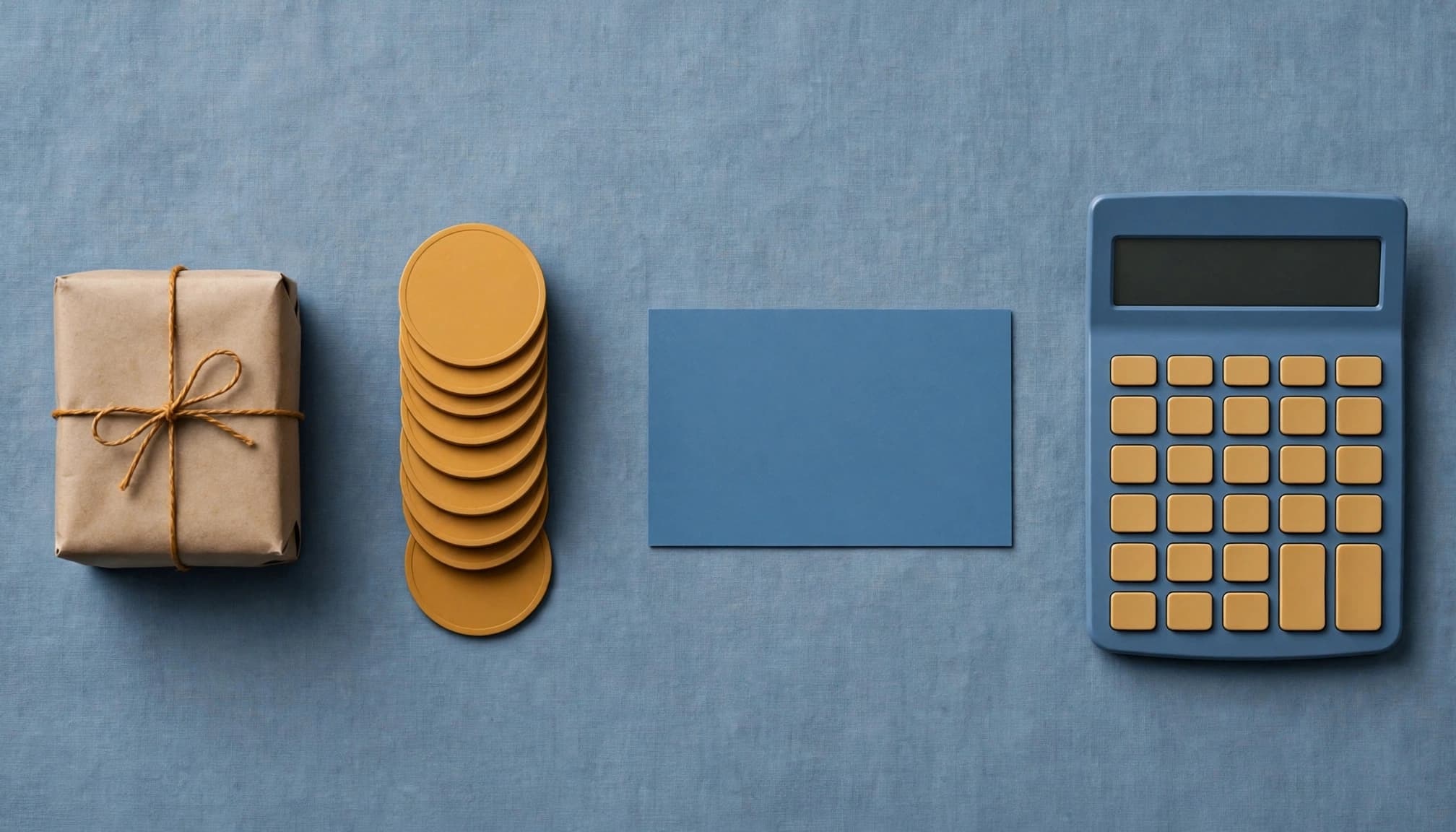 A parcel, reward tokens, and a calculator.