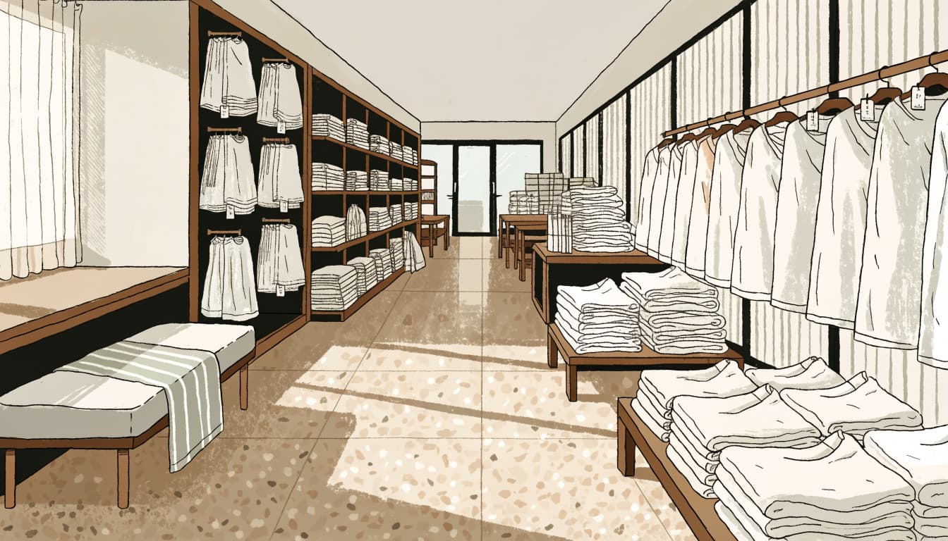 A clear path through a boutique's product displays.