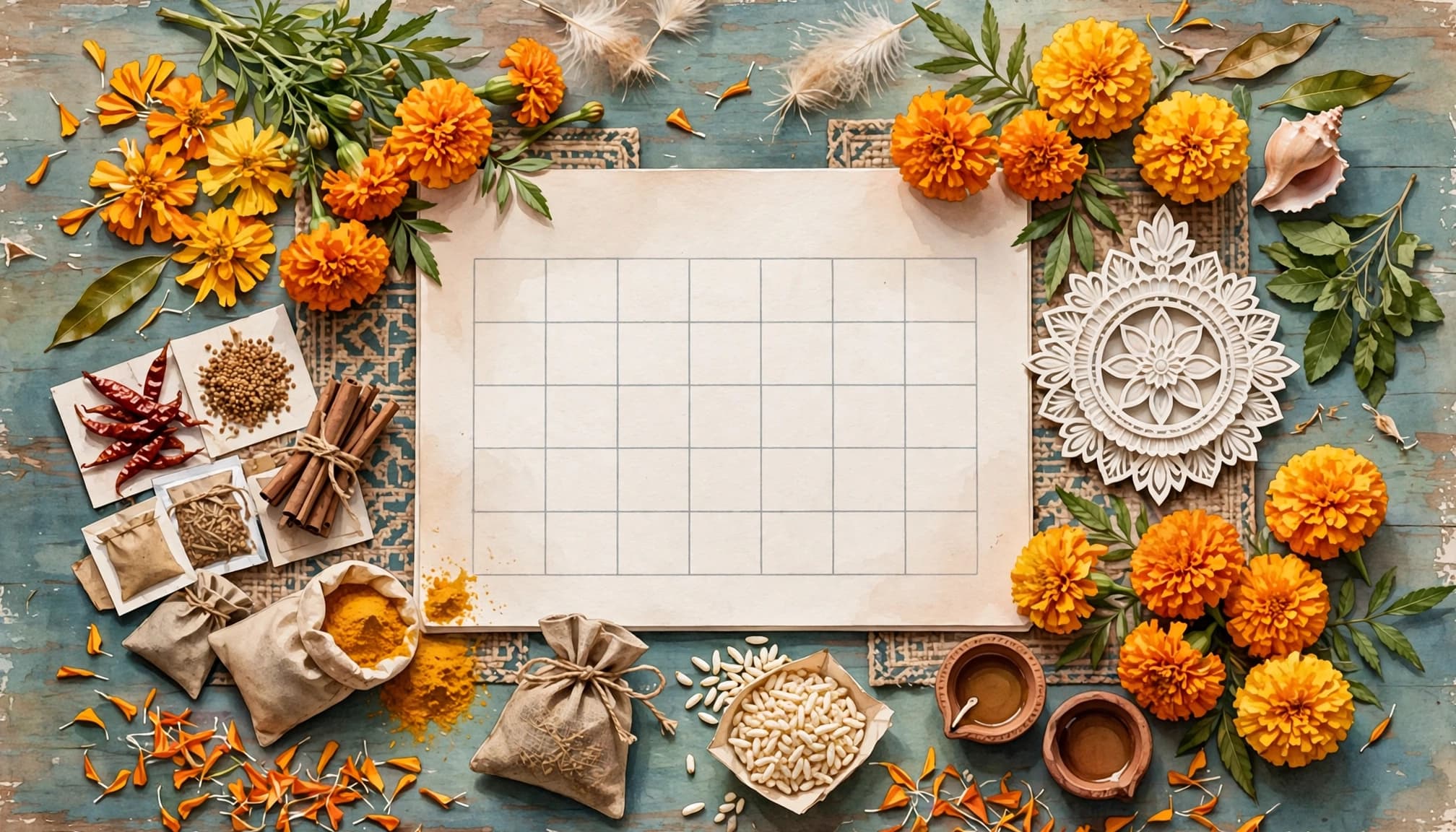 Seasonal dates and products around a calendar.