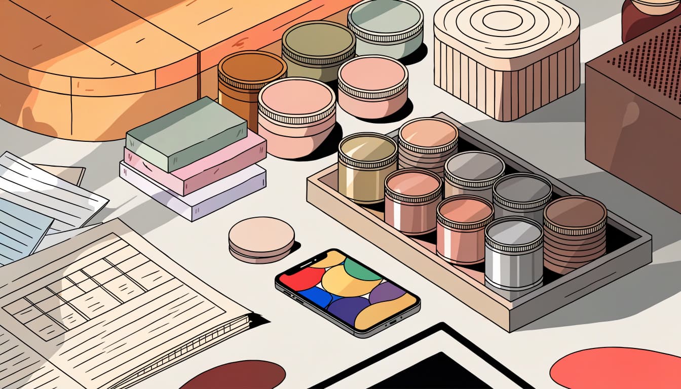 Illustrated shop counter with a content planning sheet.