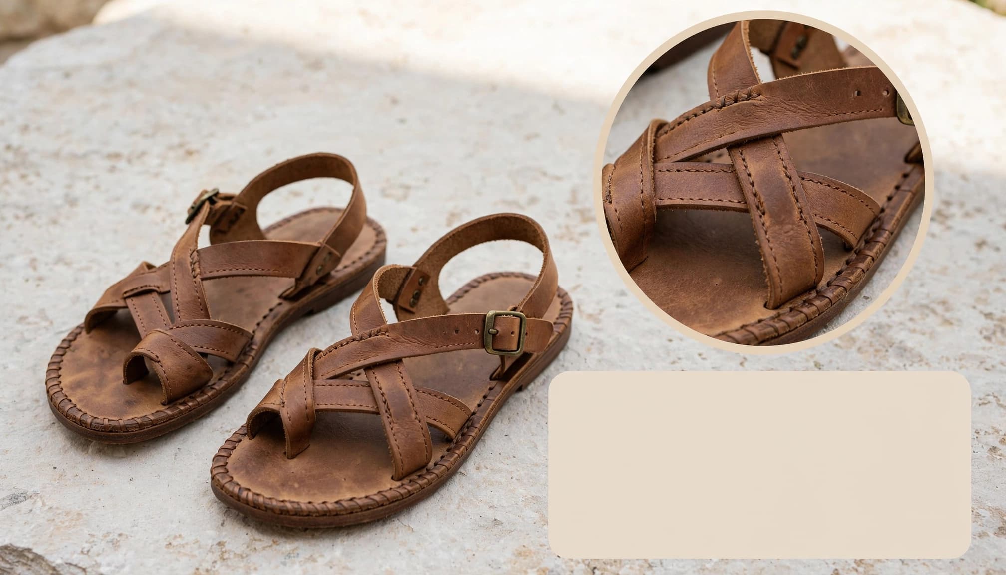 Illustrated sandals with a magnified material detail