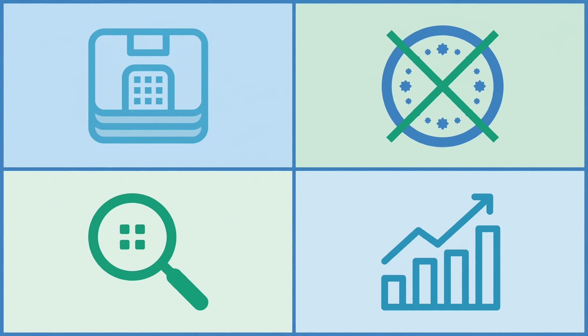 Common merchant questions represented by four icons