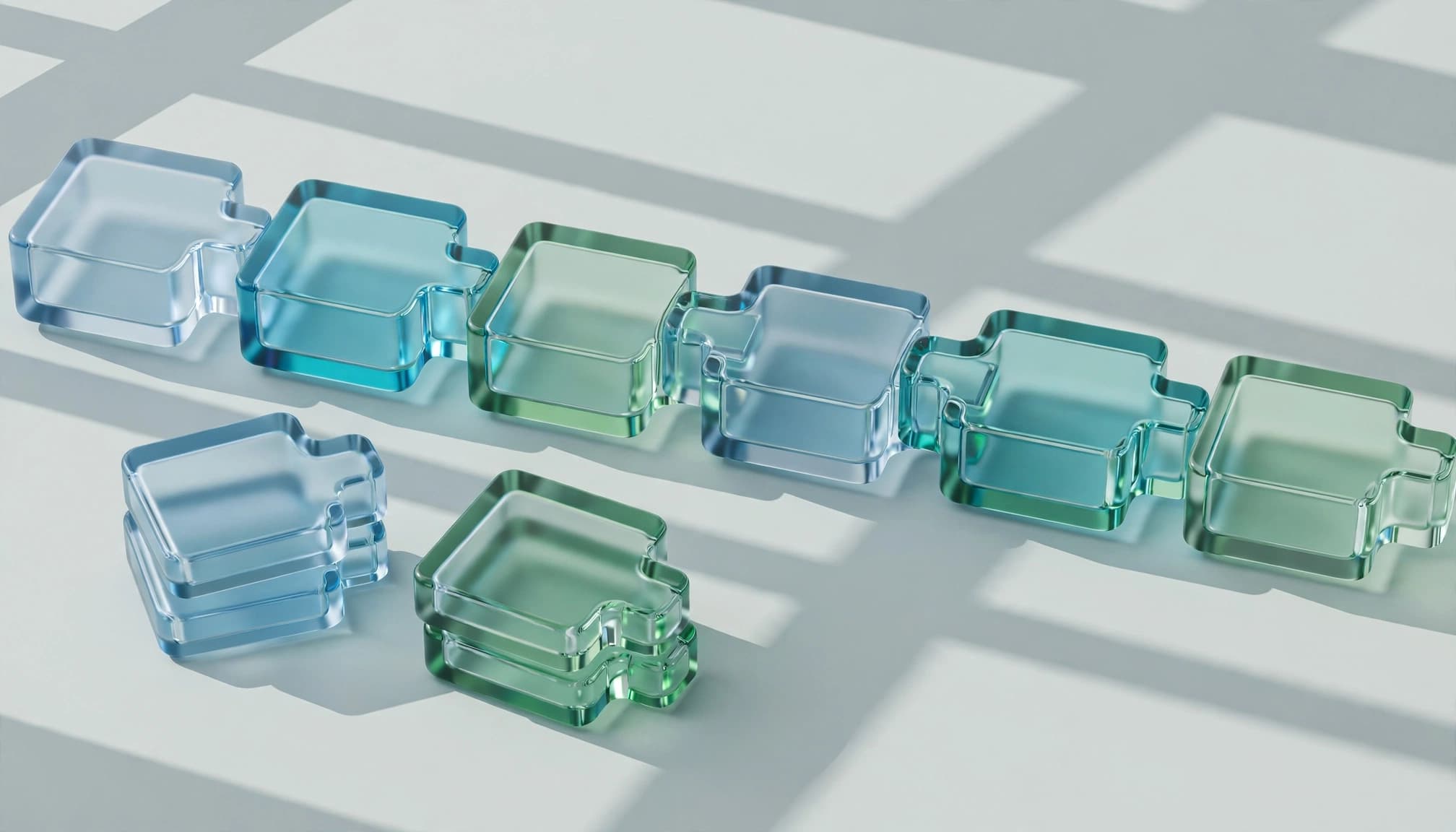 Green and blue blocks form a neat path, with duplicate pieces set aside.
