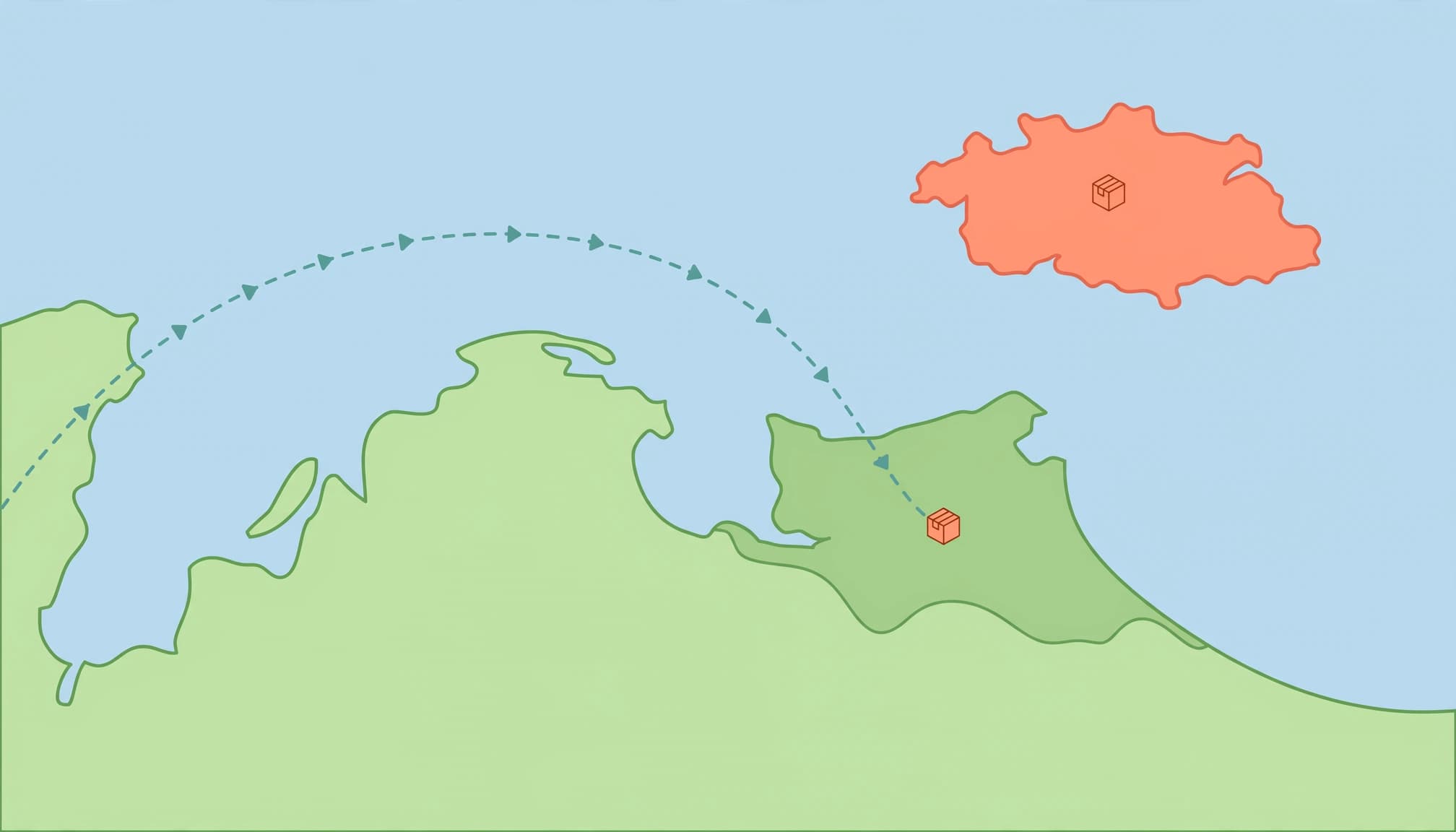 Delivery route across served and excluded regions.