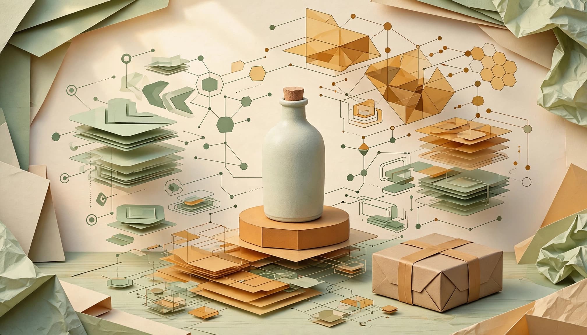 Illustrated product surrounded by structured data.