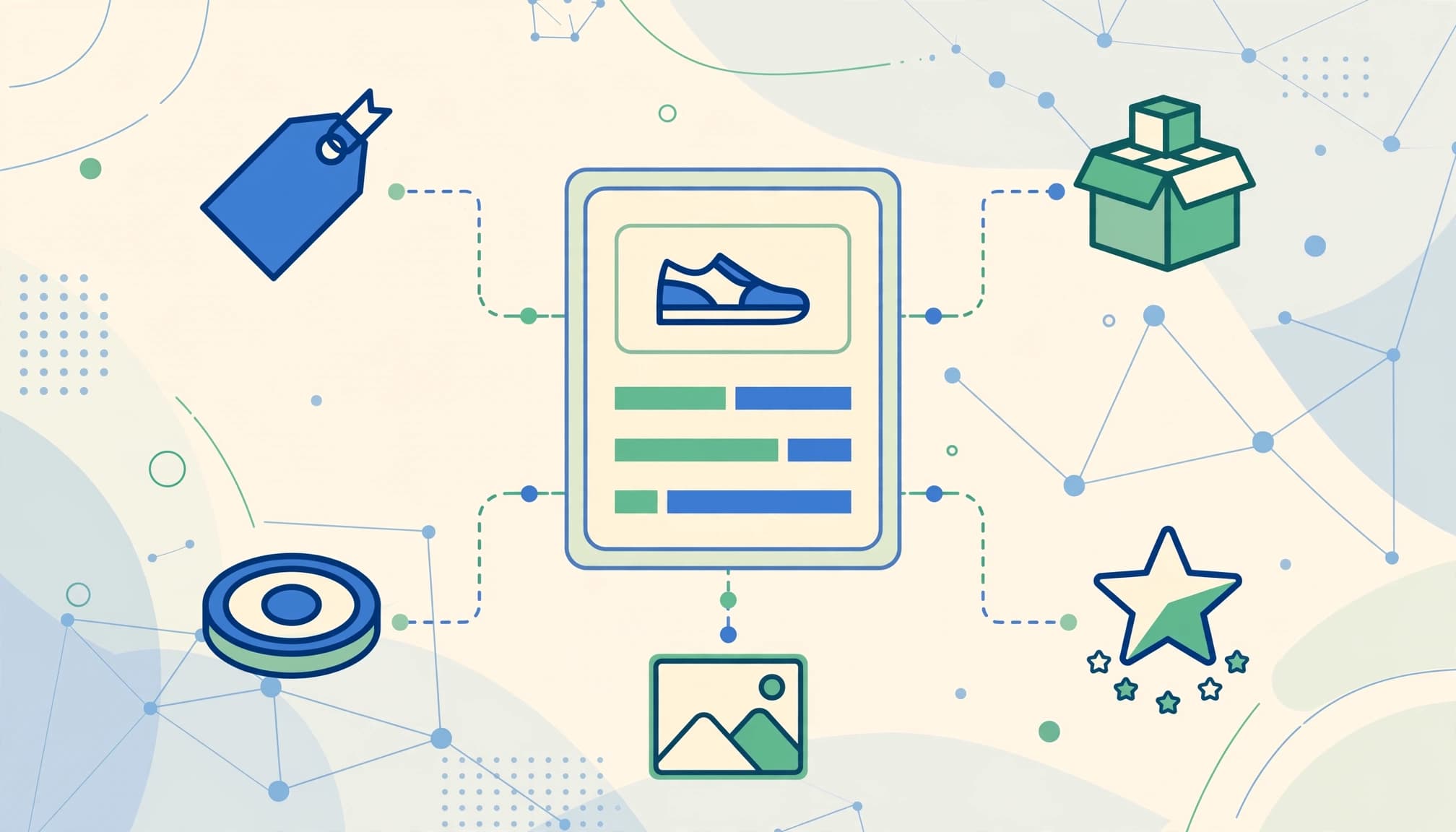 Illustrated product data connected to shopping attributes
