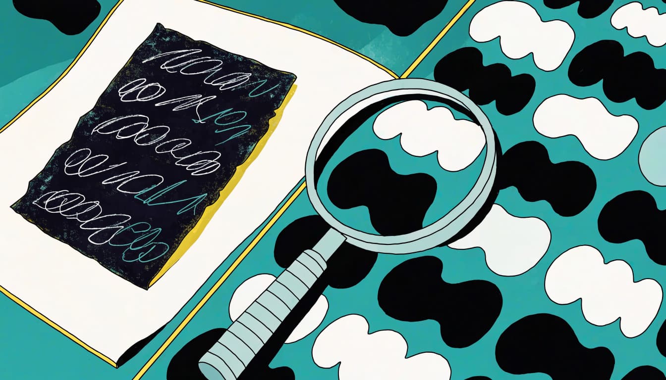 Magnifying glass examining a search query.