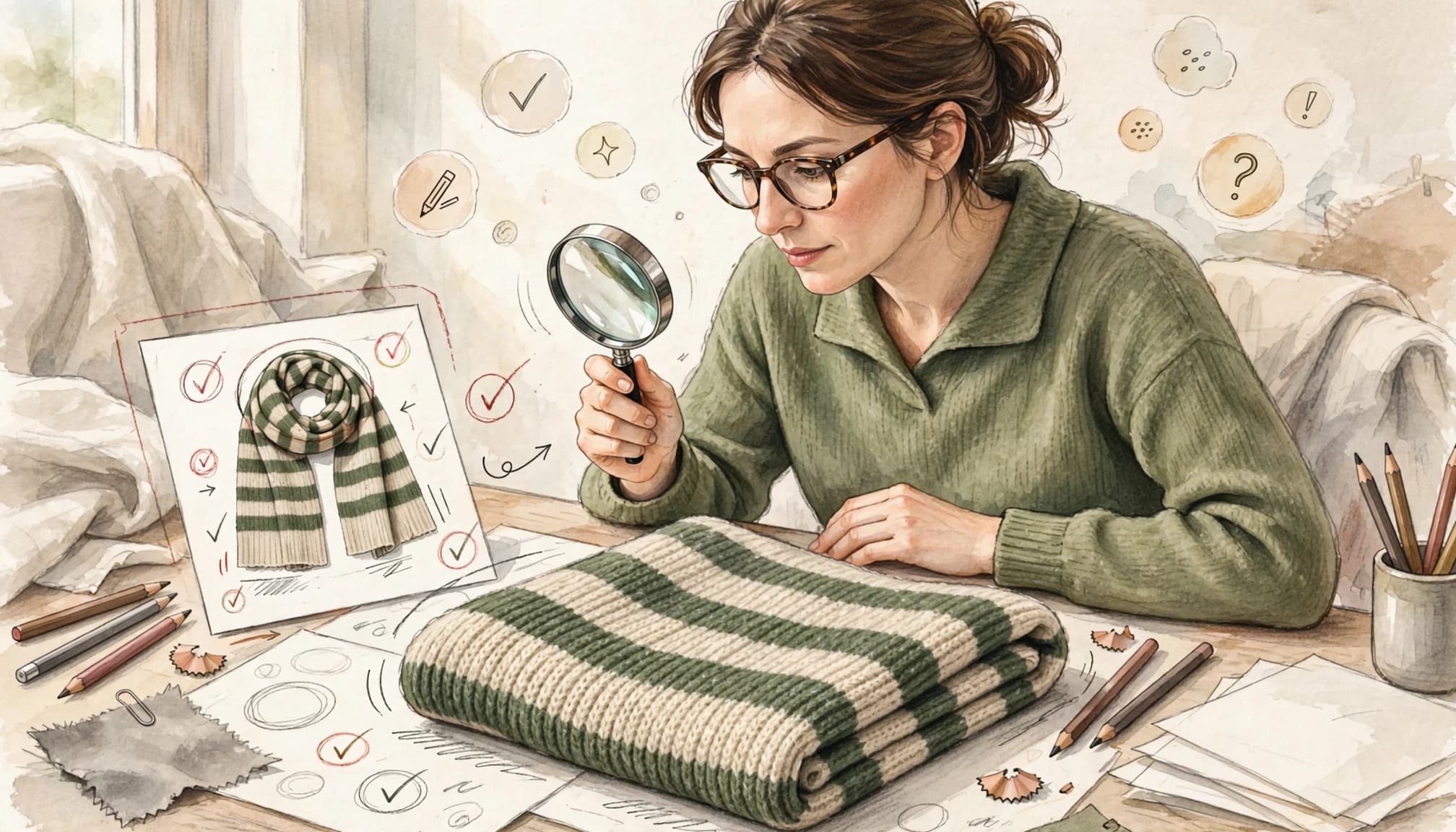 Reviewer examining a product's visible details.