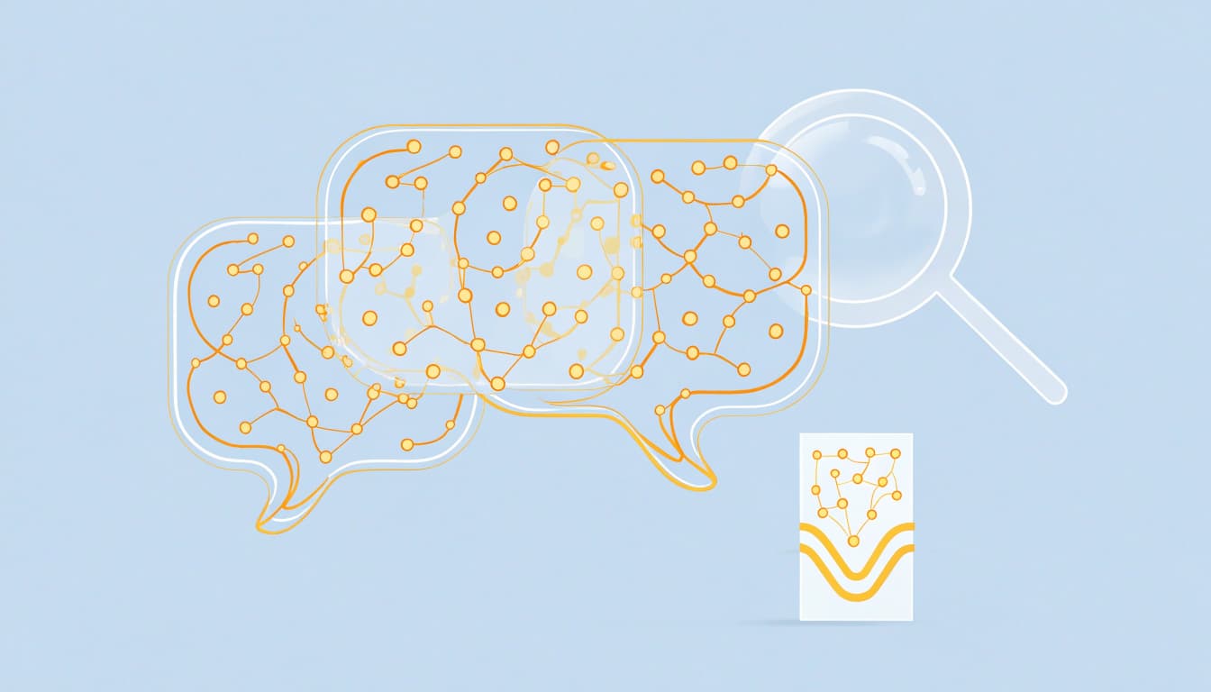 Speech bubbles beside a search magnifying glass.