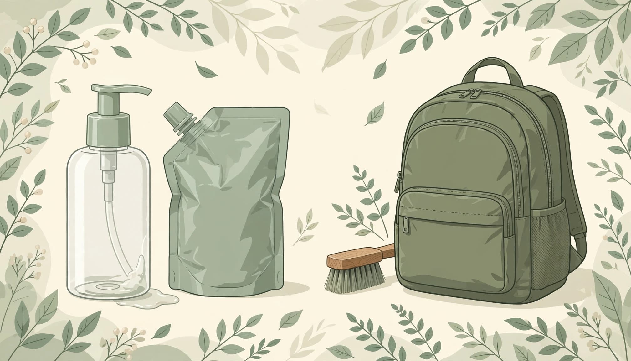 A refillable product beside a durable backpack.